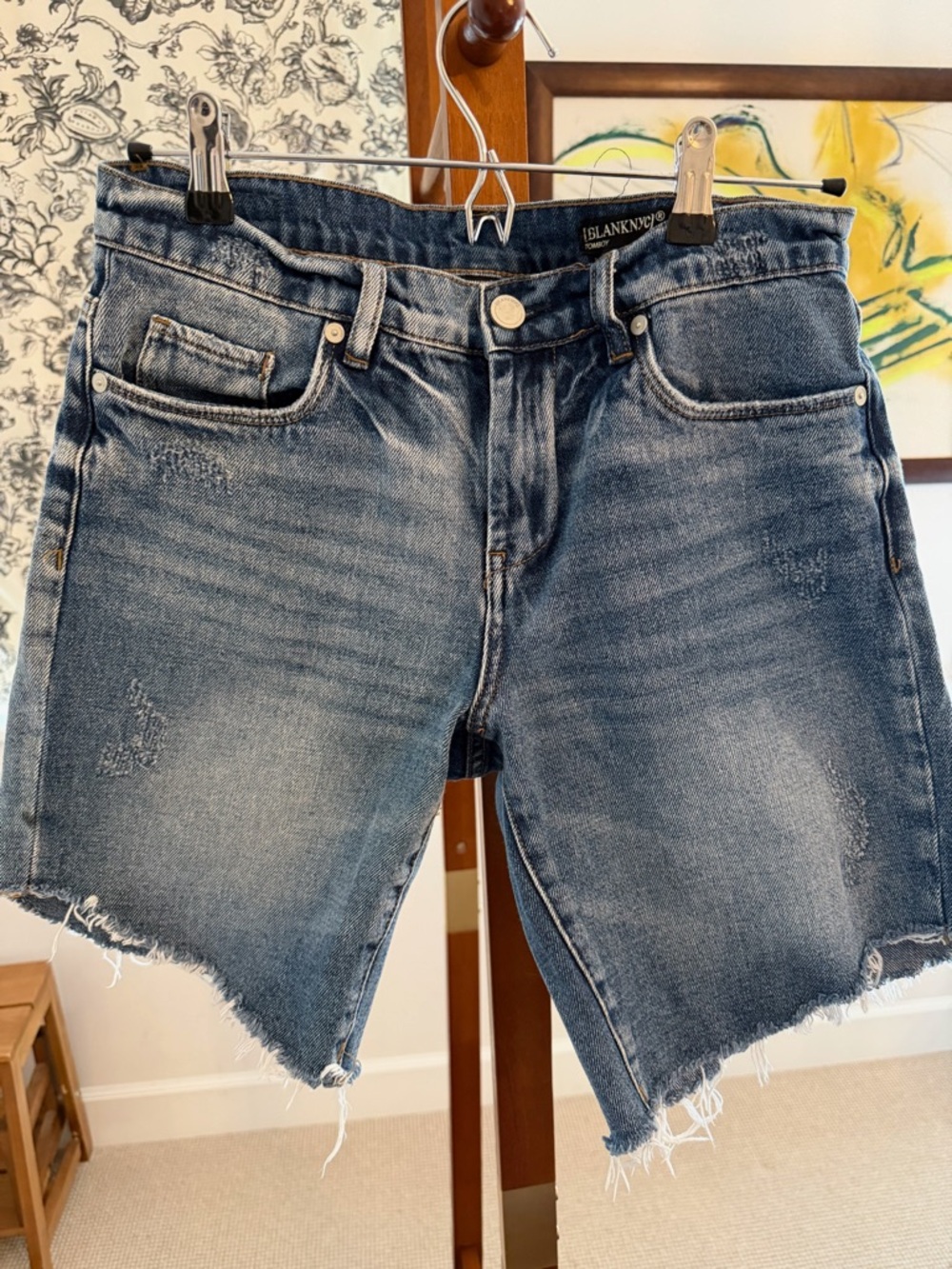 BlankNYC Distressed Denim Cutoff Shorts - Medium Wash Blue